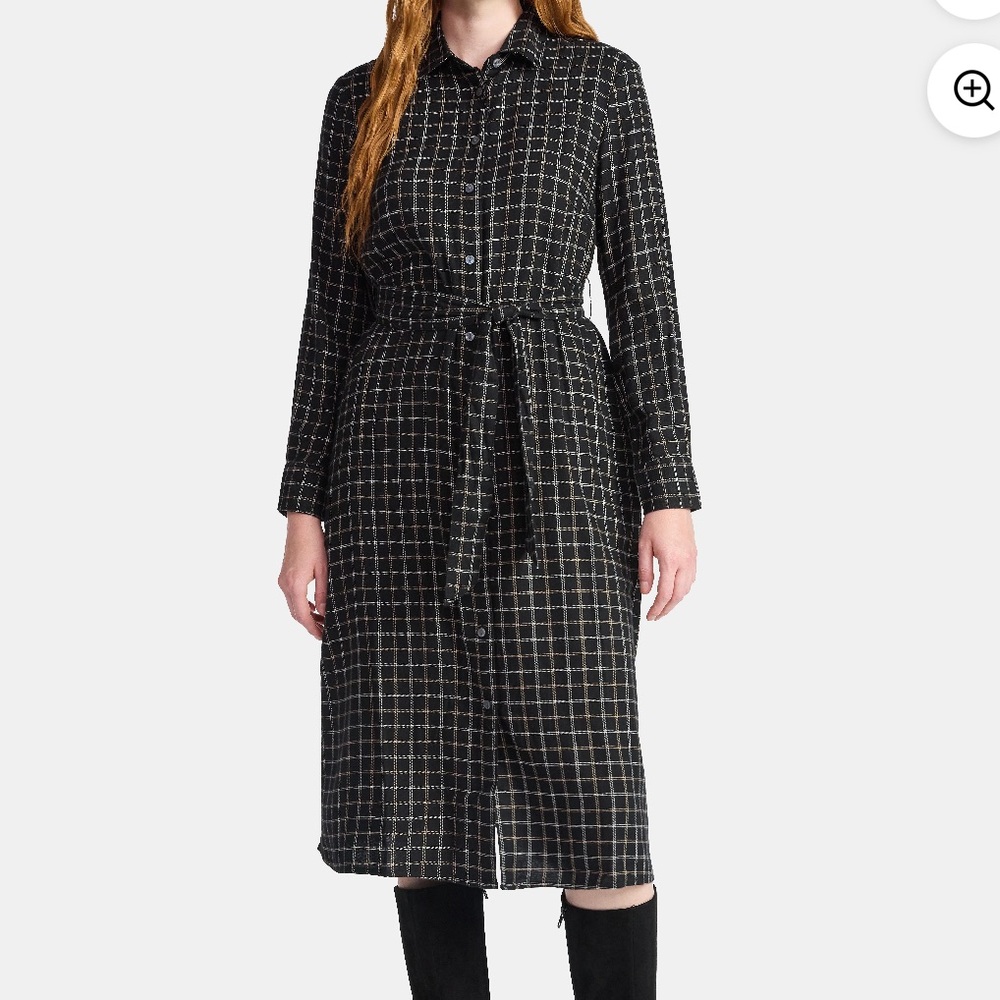 Elegant Black Checkered Long Sleeve Dress